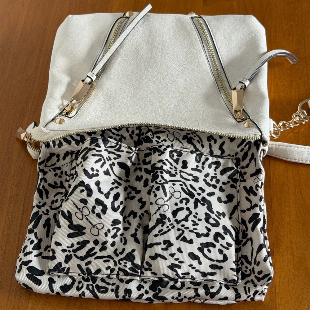 Jessica Simpson White Faux Leather Crossbody with Gold Chain Accents - Picture 10 of 15